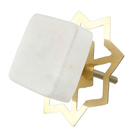 White Stone Square Cabinet Knobs
